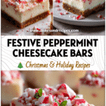 Creamy peppermint cheesecake bars topped with crushed candy canes served as the Best Dessert For Christmas Dinner.